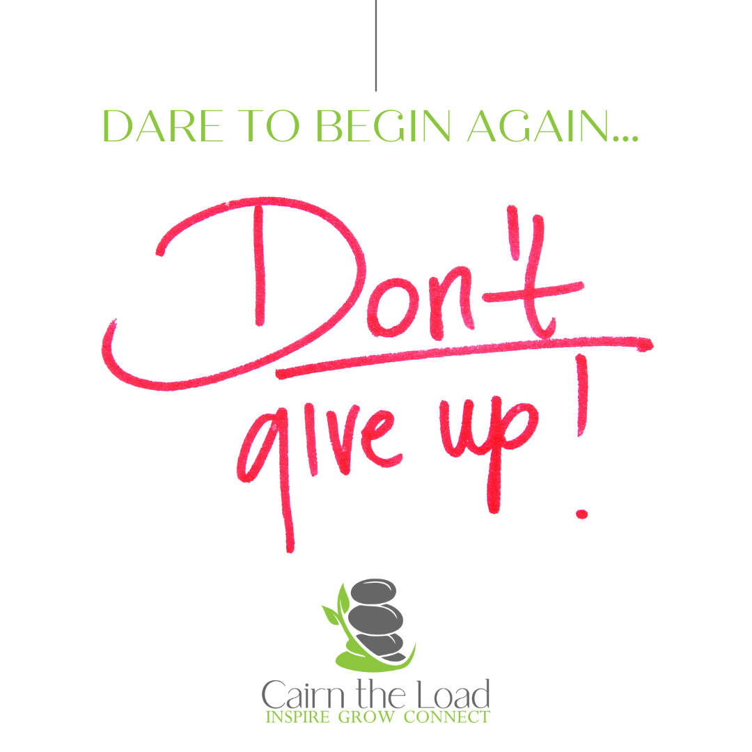Title: Dare To Begin Again | Cairn the Load

Meta Description: Does your past feel like it's holding you back? Do you get caught up in what-ifs and can't move forward? It's possible to find peace. Here are five tips for building resilience, practicing self-compassion, and starting over. 
